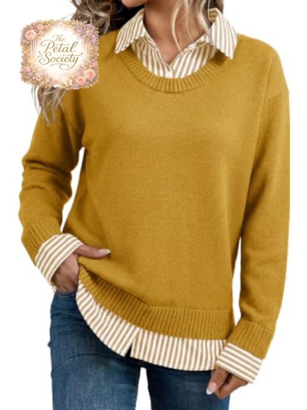 Polo V Neck Knit Pullover Sweater Long Sleeve Loose Fit Casual Business Top